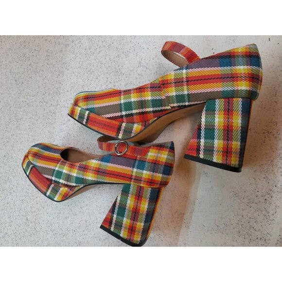 Madden Womens Chunky Heel Y2K Plaid Preppy Strap Size 6.5 Shoes - Picture 4 of 11